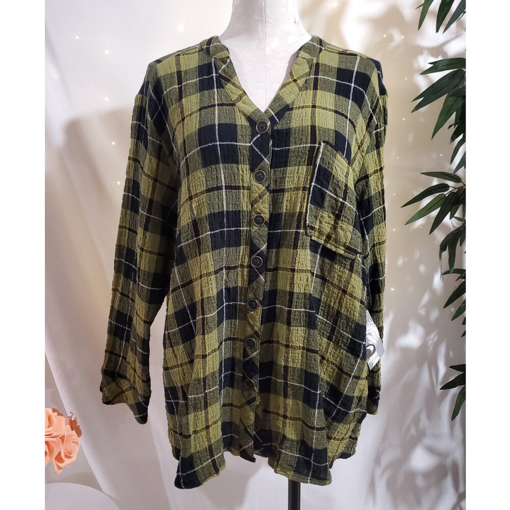 NWT Habitat Clothes to Live in Plaid Button Shirt Womens Size XL Artsy Boho